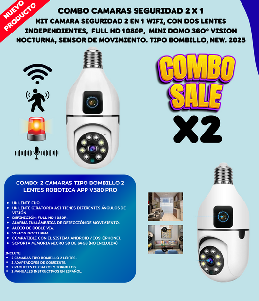 Combo Cámaras Bombillo 2x1 – Seguridad Total en tu Hogar